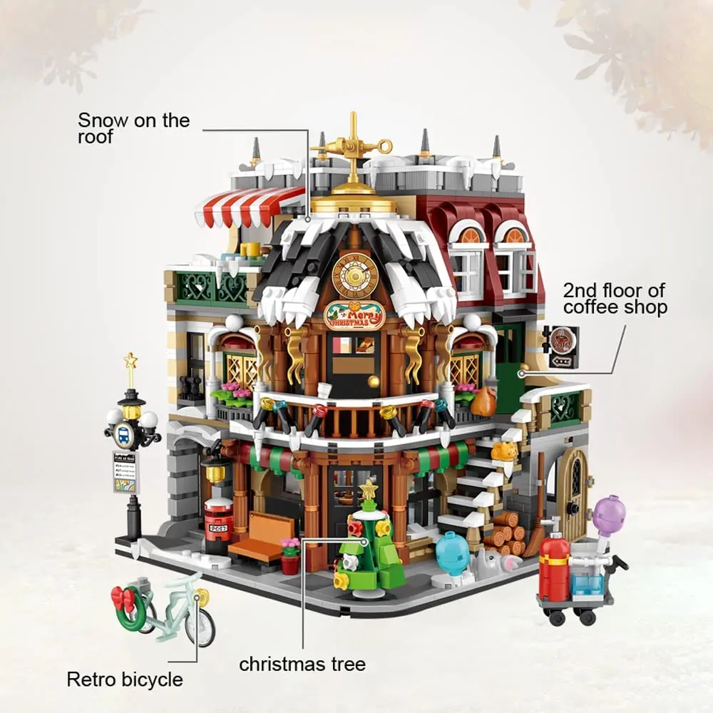 2506pcs Creative Christmas Coffee Shop Building Blocks Kit Moc Modular House Model Building Sets Gifts For Adults Kids Boys Toys