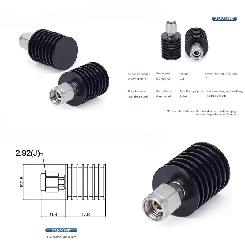 2.92Mm Male Standard Load end point Passive Stainless Steel Connector 50 Ohm 5W DC-40GHz 1.3 VSWR RoHS Connector