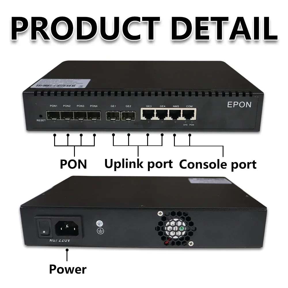 NETONE-EPON OLT 4PON 1G, 7dB 8dB 9dB GBIC 256 Utilisateurs, ONU Compatible avec Huawe ElecFiberhome ONU 1.25G, Déchets EPON