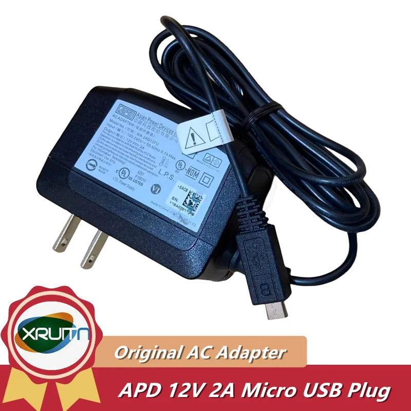 US Plug Genuine APD 12V 2A WA-24Q12FU Micro USB 24W AC Adapter Notebook Charger Laptop Power Supply Original