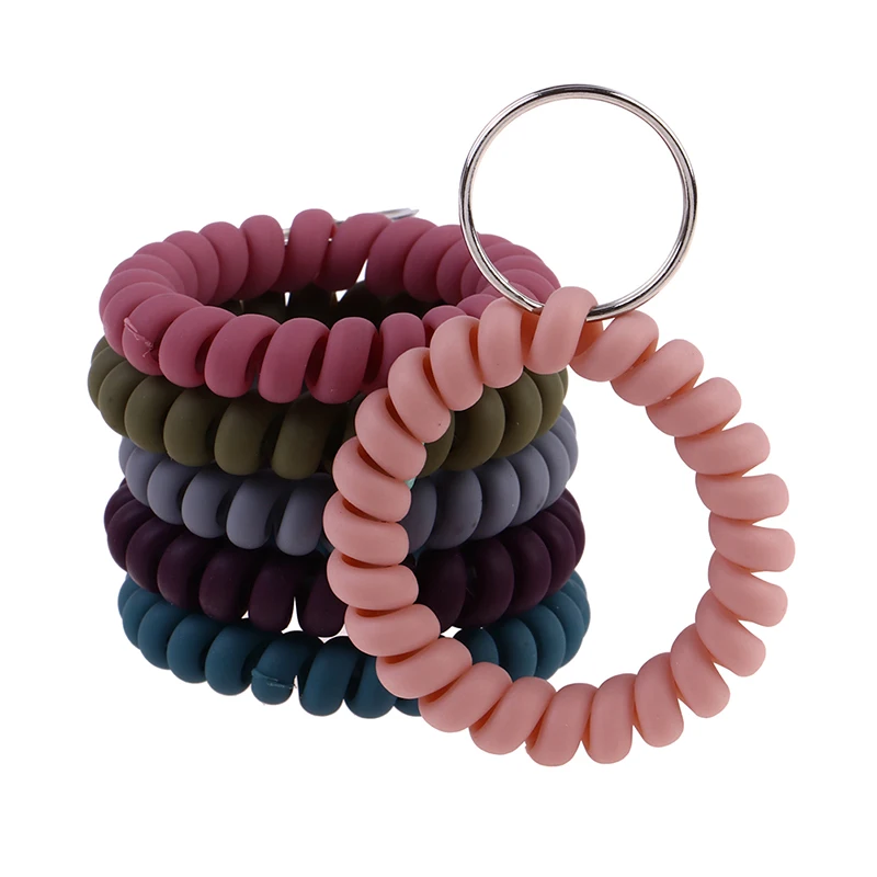 5/10pcs Stretchable Wristband Keychain Spring Flexible Spiral Elastic Band Bracelet Key Holder Ring For Sauna Gym Outdoor Sports