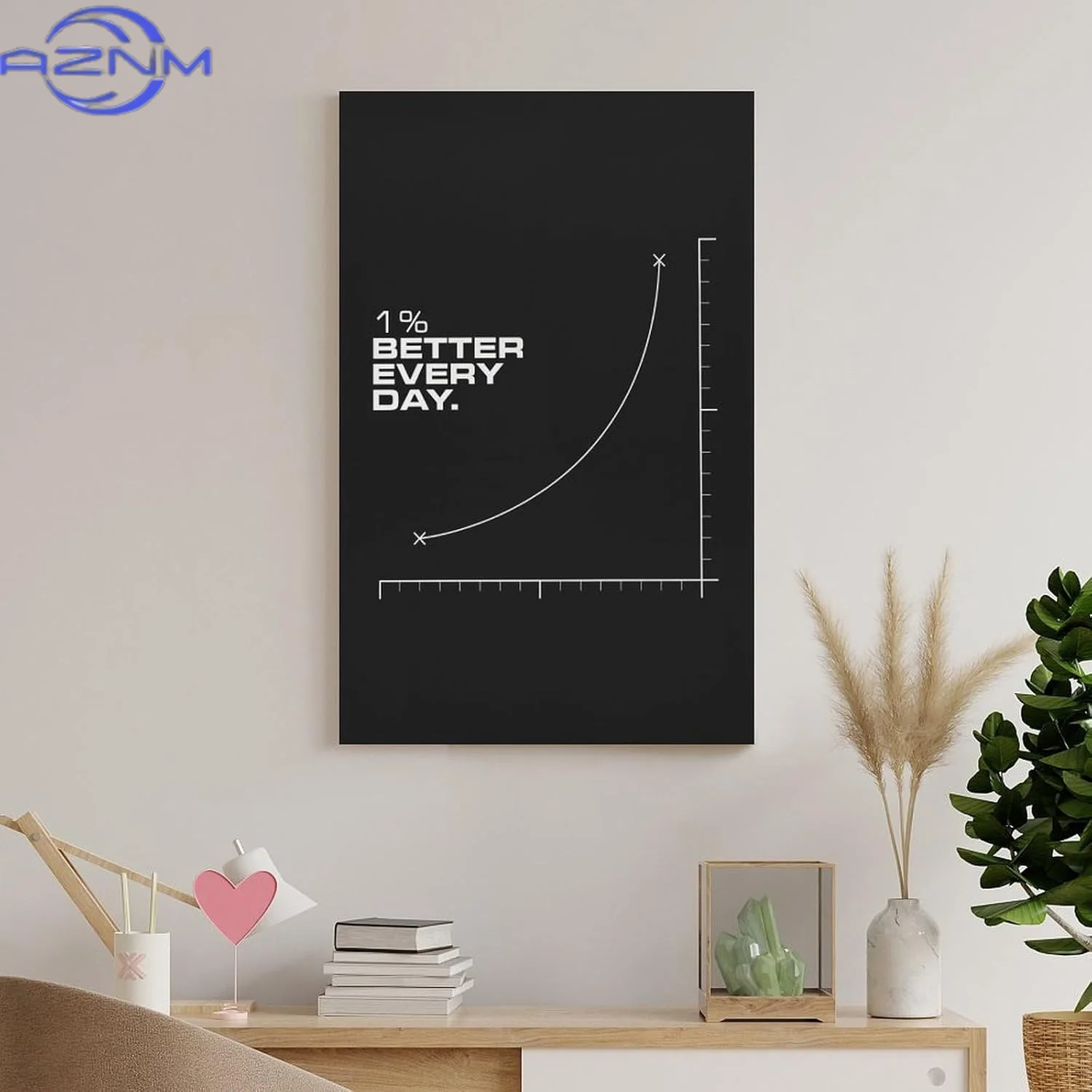 AZNM 1 Inspirational Quotes1%Improvement Every Day Inspirational Poster Gift Wall Art Decoration Painting Office Decoration Fram