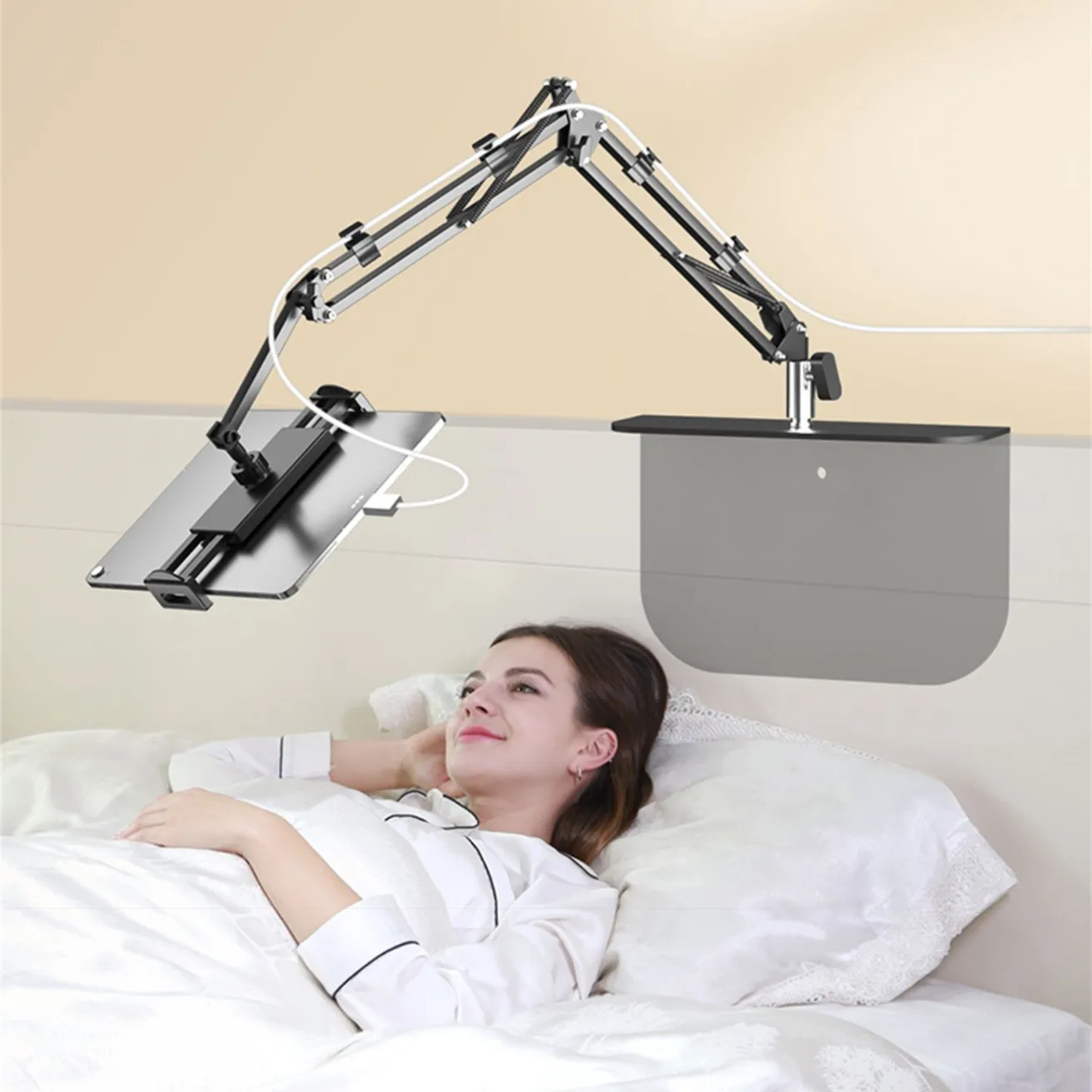 Hidden Bedside Mobile Phone Tablet Universal Bracket Holder Two Ways Install, Bed Sofa Adjustable 4-13\'\' Iphone Ipad Stand