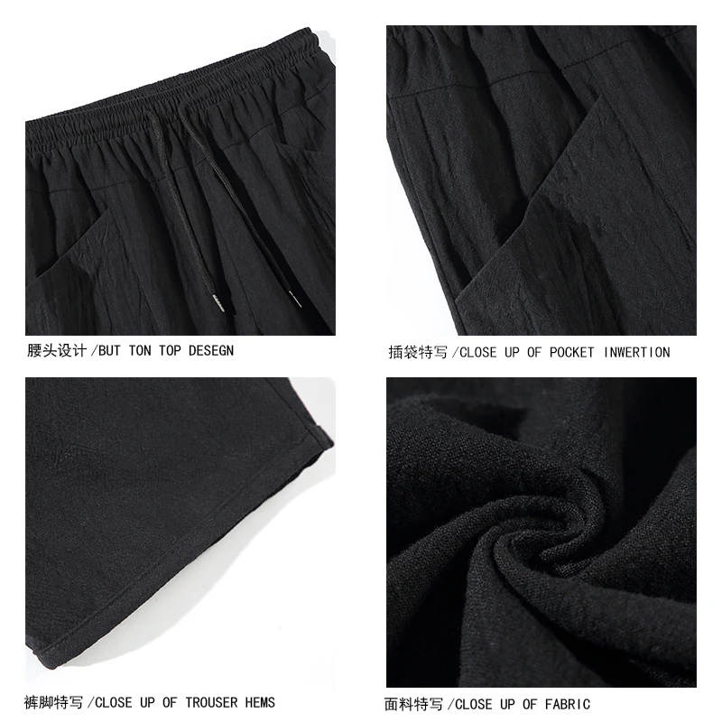 100% Cotton Ankle Length Pants Summer Casual Pants Man Trendy Japanese Loose Pants Men