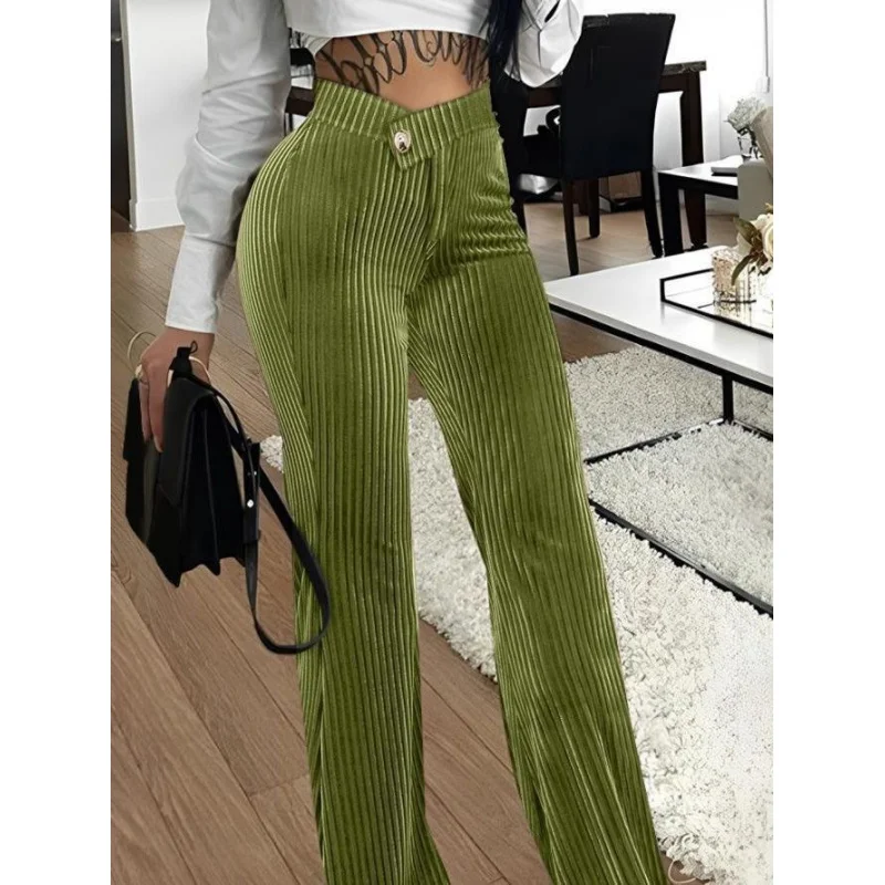 2024New Amazon Cross-Border Fall Winter Fashion Gold Velvet Striped Casual Women's Pants