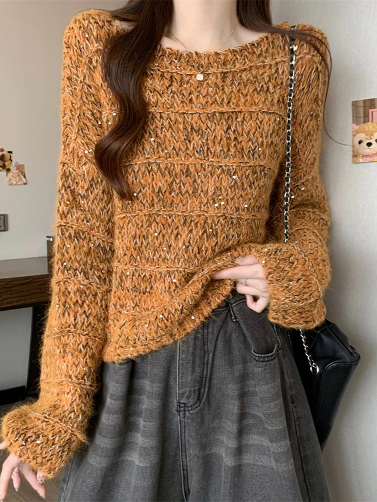 

Женский вязаный свитер 2022, осень-зима, новинка Sle ort Sve Long Sve, теплый трикотаж, топ для внутренней одежды