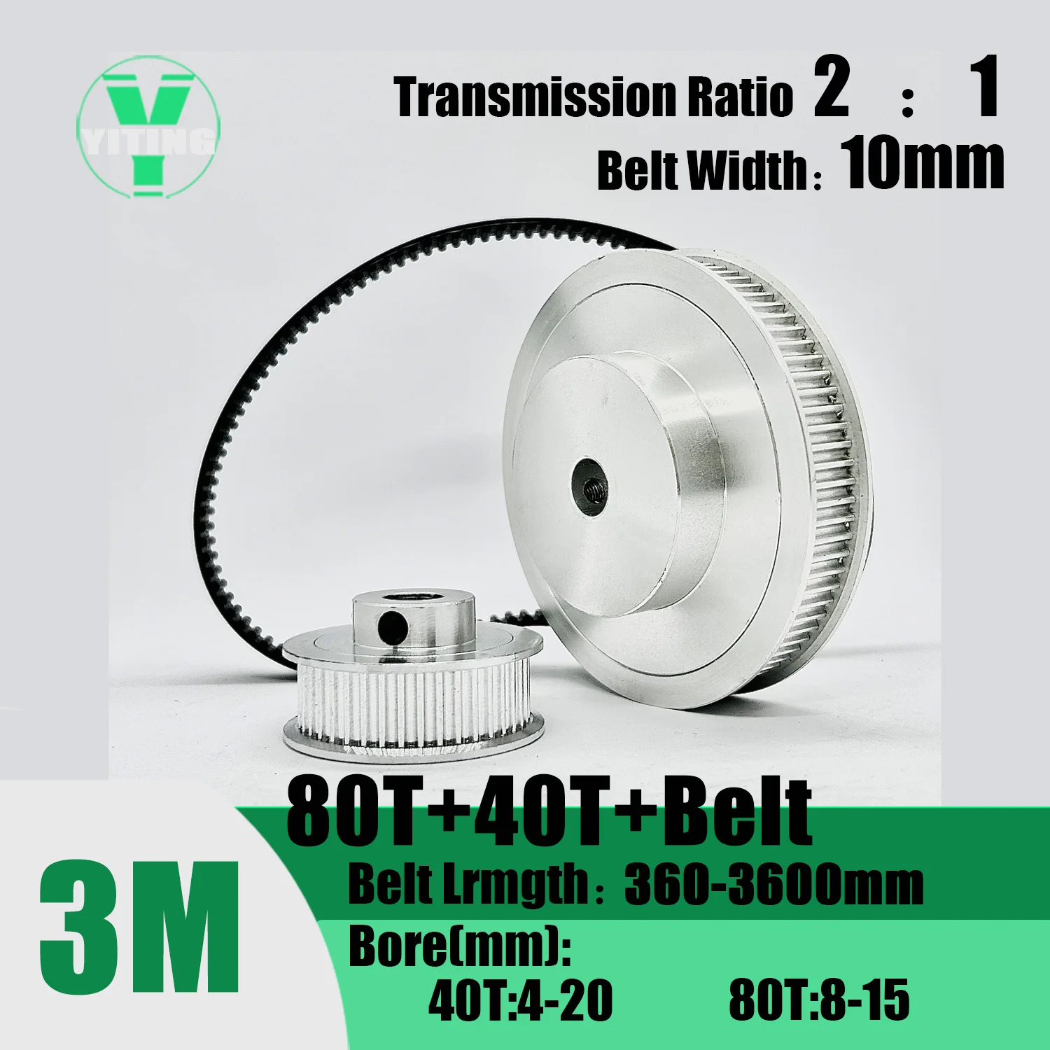 

HTD3M Kit 40T 80T Timing Pulley Belt Set Belt Width 10mm Bore 4~20mm Reduction 2:1 Deceleration 3M Pulley Kit Synchronous Wheel