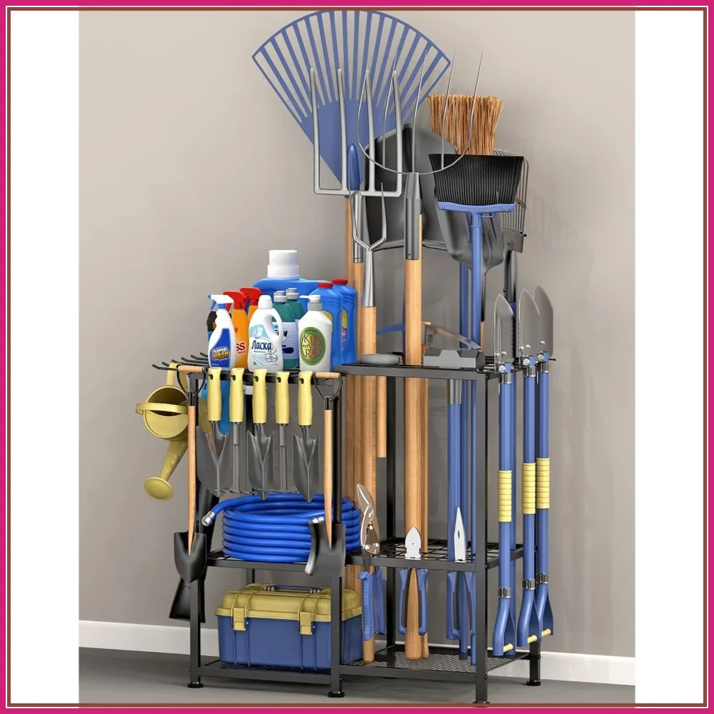 

Garden Tool Organizer, Holds 70 Long-Handled Tools, Heavy Duty Steel Rack for Garage & Shed, Large