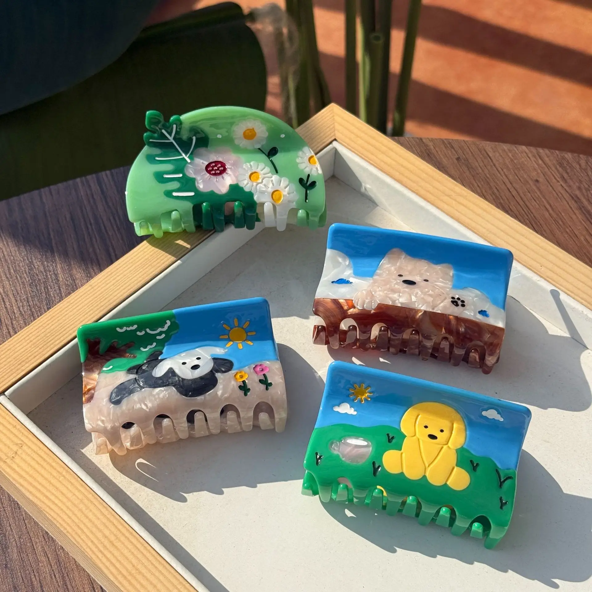 

1pc New Dog Flower Sunshine Grassland White Cloud Cute Animal Hair Clip Cartoon Hair Grab Hair Accessories