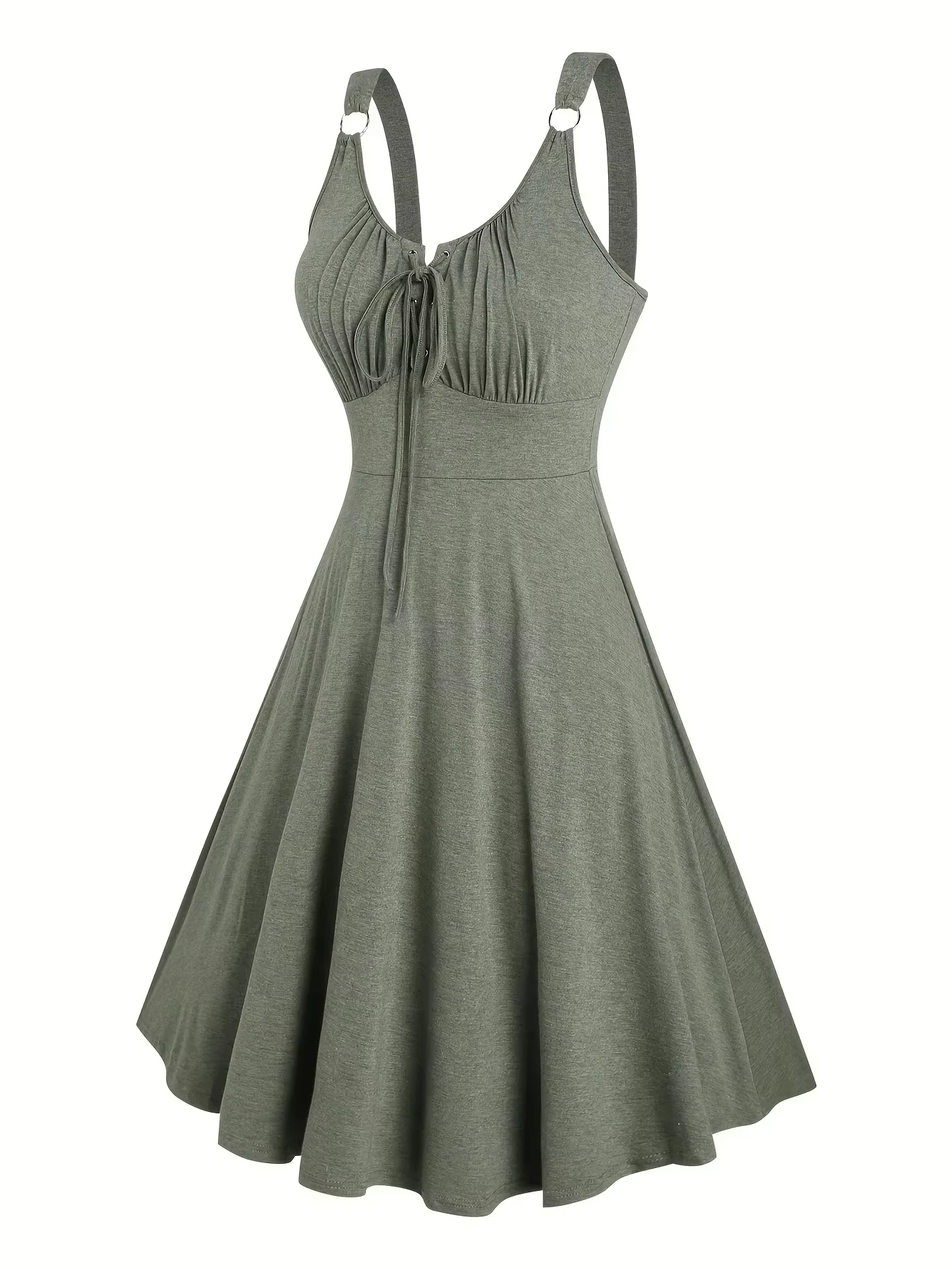 

Large Size Women's Casual High-Waisted A-Line Dress European American Summer Style Front-Tied Sleeveless Dress