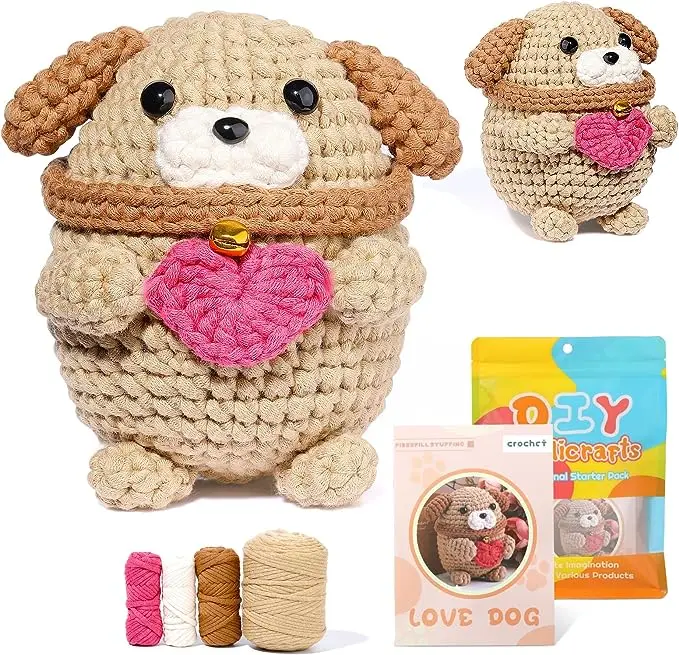 MIUSIE Cotton-Nylon Blend Yarn Crochet Kit Include Videos Tutorials Dog Crochet Set for Starter Crocheting Animals Kits