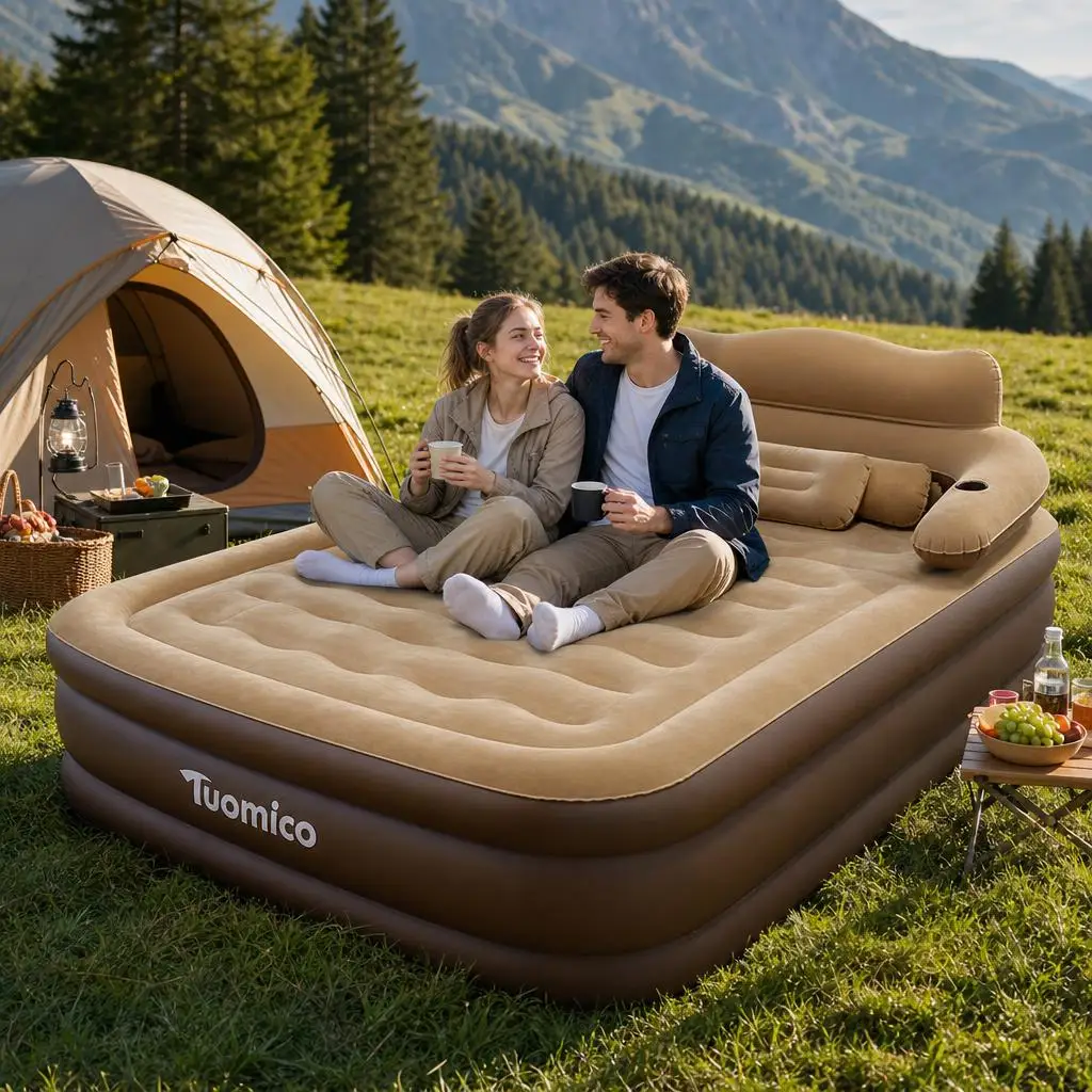 Vergrößerte, faltbare, doppelt aufblasbare Matratze, geeignet für Camping, Picknick und Outdoor-Aktivitäten