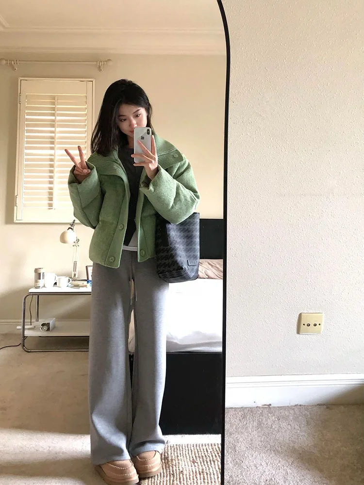 Kurtka puchowa damska w stylu koreańskim, płaszcz typu chleb, zimowa kolekcja 2025, nowość, mały rozmiar, prosty krój, do pracy, elegancka.