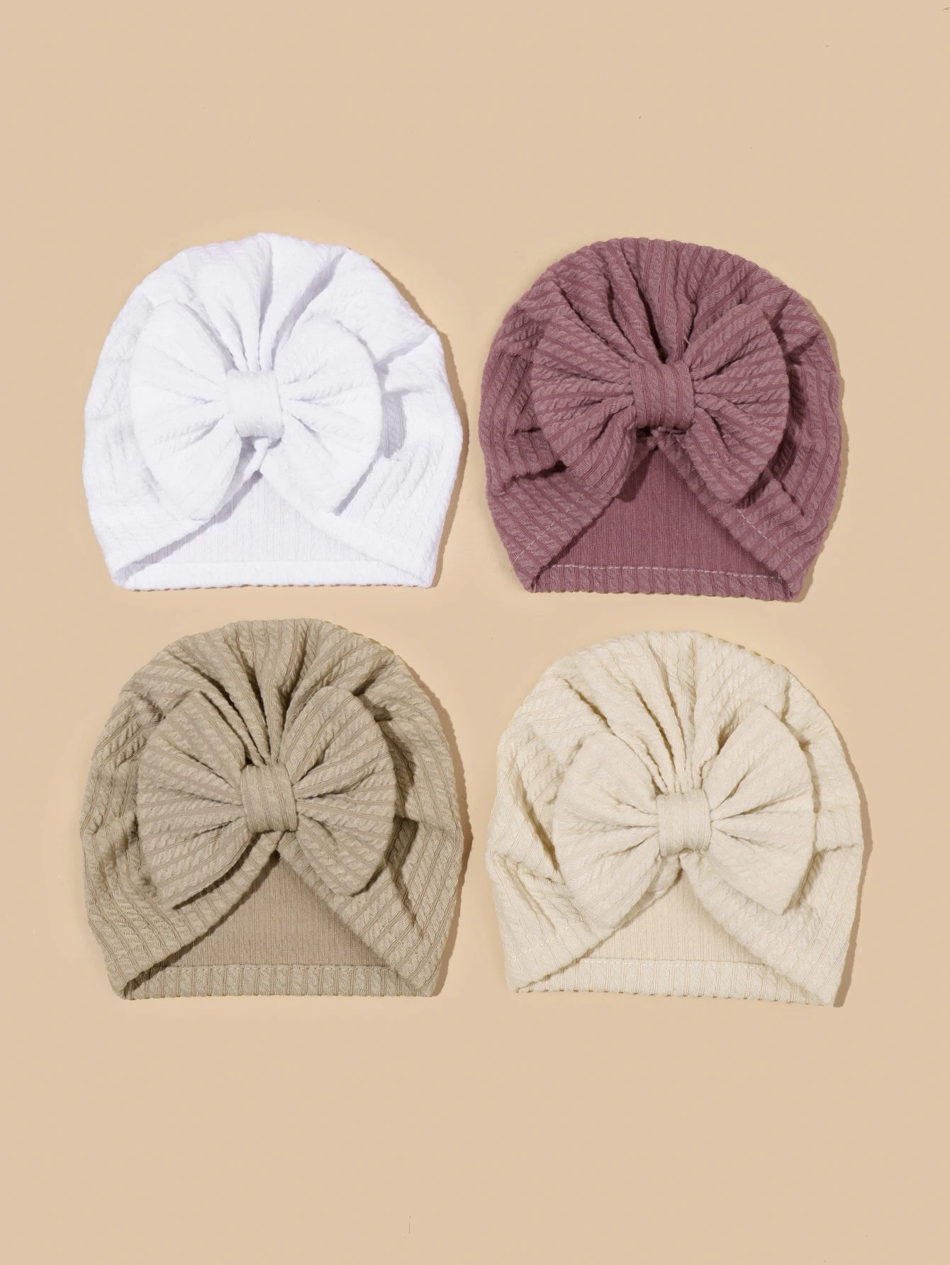 4Pcs/pack Solid Bowknot Baby Girl Turban Hat for Newborn Bebe Boy Spring Autumn Caps Infant Hair Accessories Infant Props