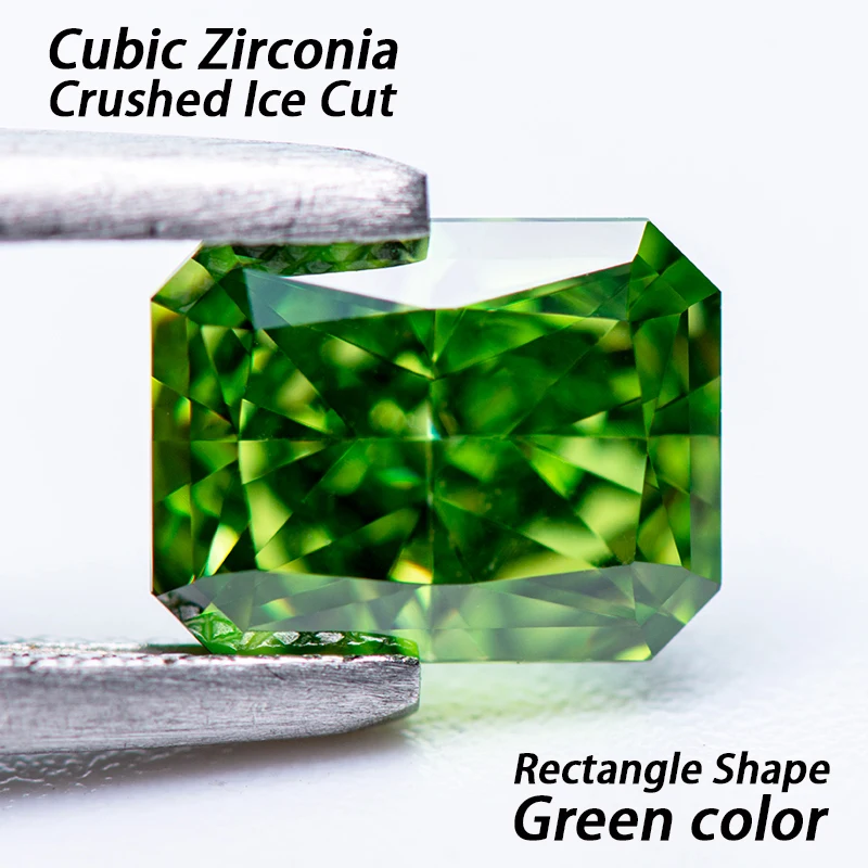 Cubic Zirconia Crushed Ice Cut Rectangle Shape Green Color Charms Loose Stones Used for DIY Jewelry Making Inlay Main Materials