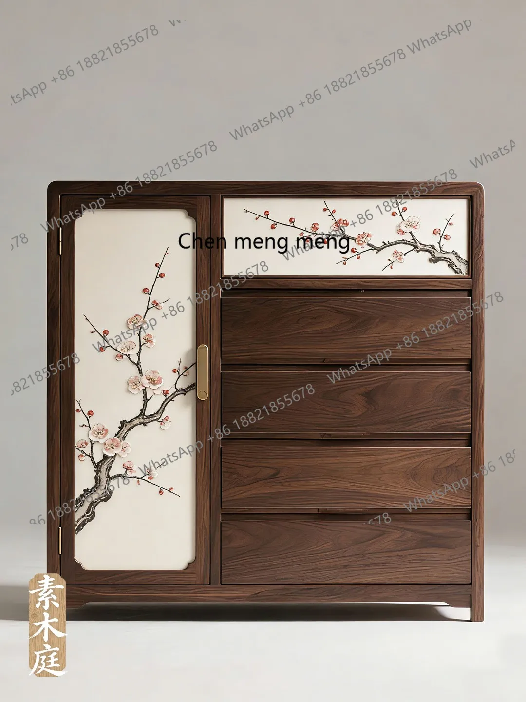 

New Chinese North American black walnut five-bucket entrance cabinet living room solid wood storage cabinet