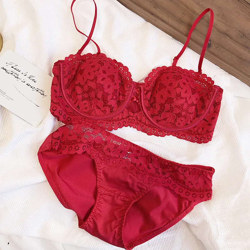 

Кружевное нижнее белье во французском стиле, женское нижнее белье с половиной чашки и цветочной вышивкой, мягкий стальной бюстгальтер с кольцами, сексуальный милый комплект нижнего белья из тонкого хлопка