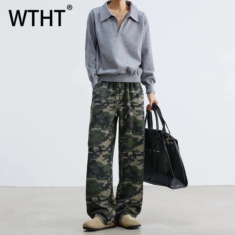 

WTHT винтажные мужские камуфляжные свободные уличные брюки, модные широкие повседневные брюки в американском стиле, мужские брюки 2023, осень 2A1980