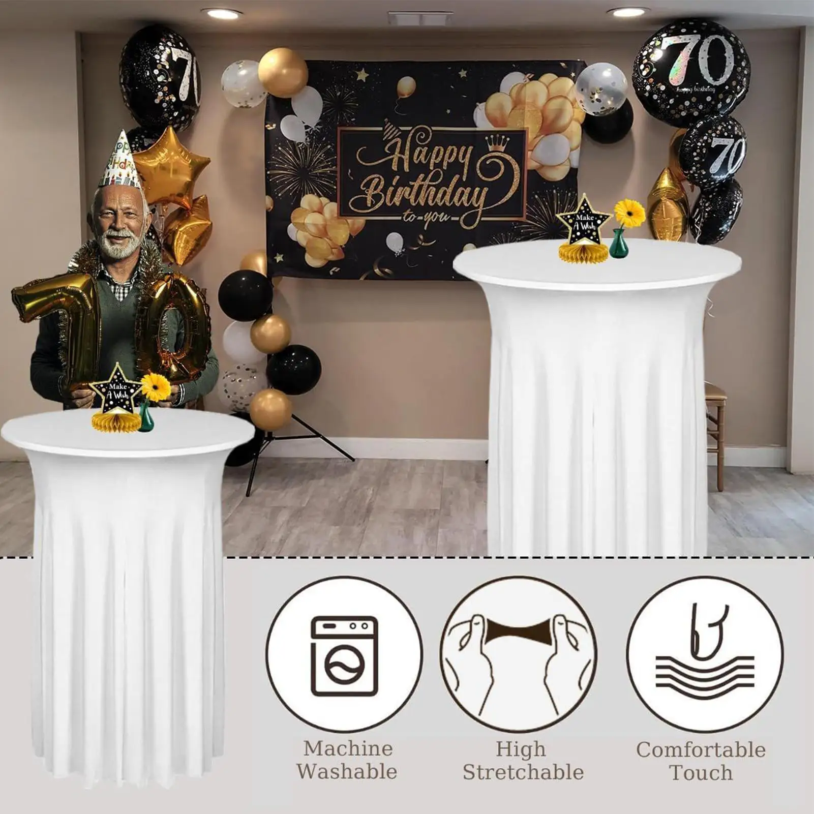 

High Top Table Covers Spandex Stretch Cocktail Table Cover Christmas Fitted Party Tablecloths Stretchy Banquet Decoration For