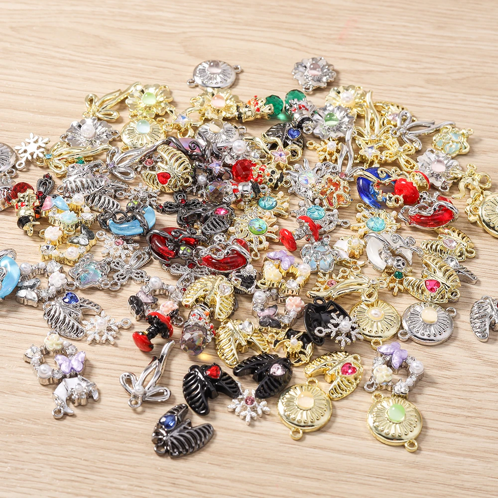 Tusember Random Mix Exquisite crystal Butterfly Heart Bowknot Moon Star Charms Pendants for Necklaces DIY Jewelry Making Craft