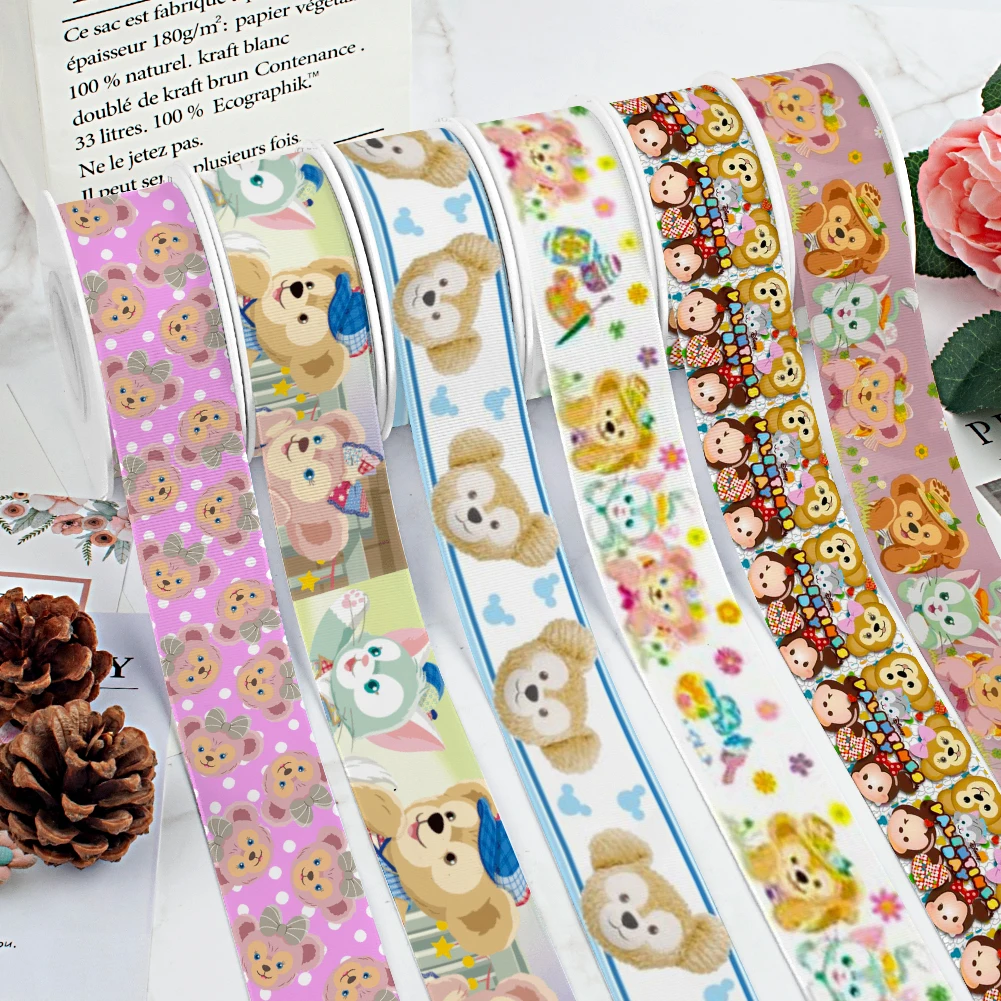 Disney Cartoon Bear Japanese Duffy Printing Grosgrain Ribbon 5Yards for DIY Hair Bows Merry Party Dec Meterials