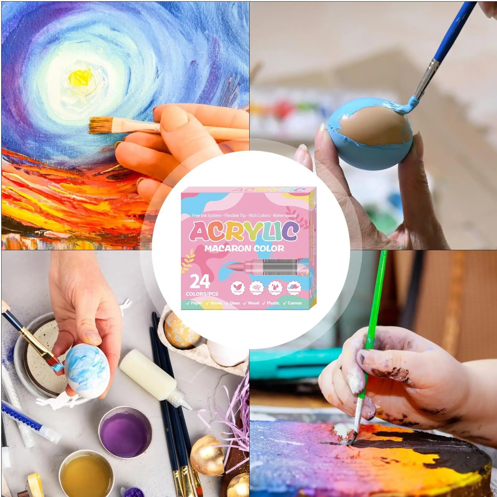 아크릴 페인트 펜 24 색 그림용 아크릴 펜 신발 목공용 수성 소프트 팁 퇴색 방지 낙서 브러시