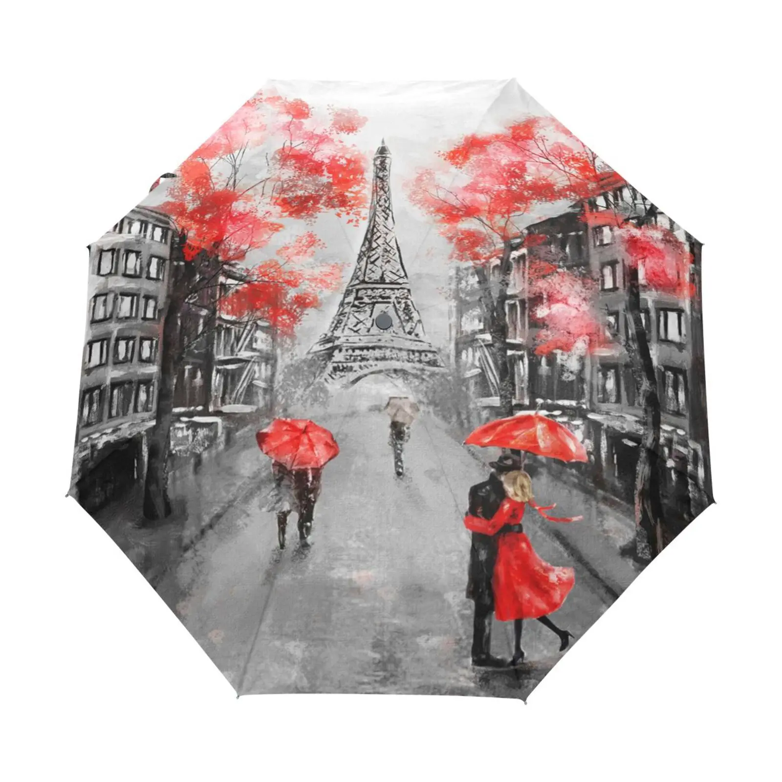 

Paris Eiffel Tower Oil Painting Art Portable Umbrella Rain Women Automatic Three Folding Travel Umbrella Male Parasol Parapluie