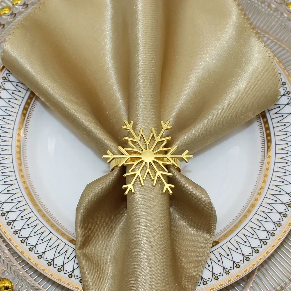 6Pcs Silver Snowflake Napkin Rings Gold Napkin Rings Holder for Christmas Holiday New Year Wedding Party Table Decoration