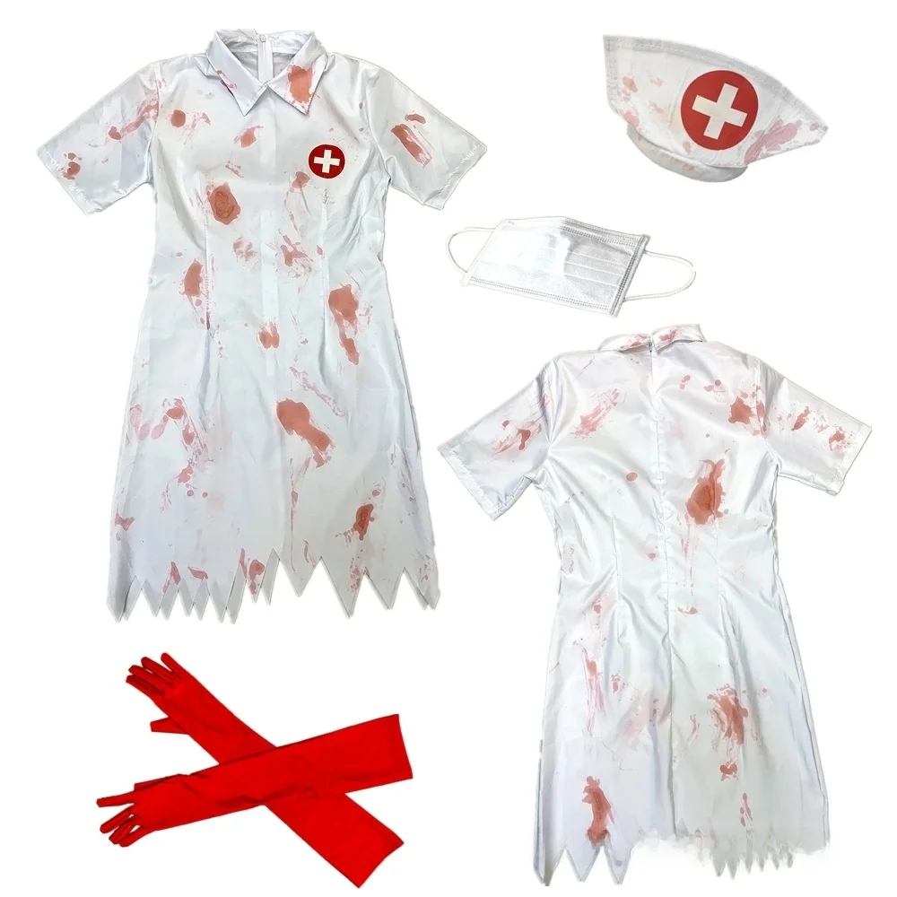 

loween Par Stage Performance Costume Bloody Mary Nurse Devil Outfit Terroristic Women Nurse Suit Polyester Material
