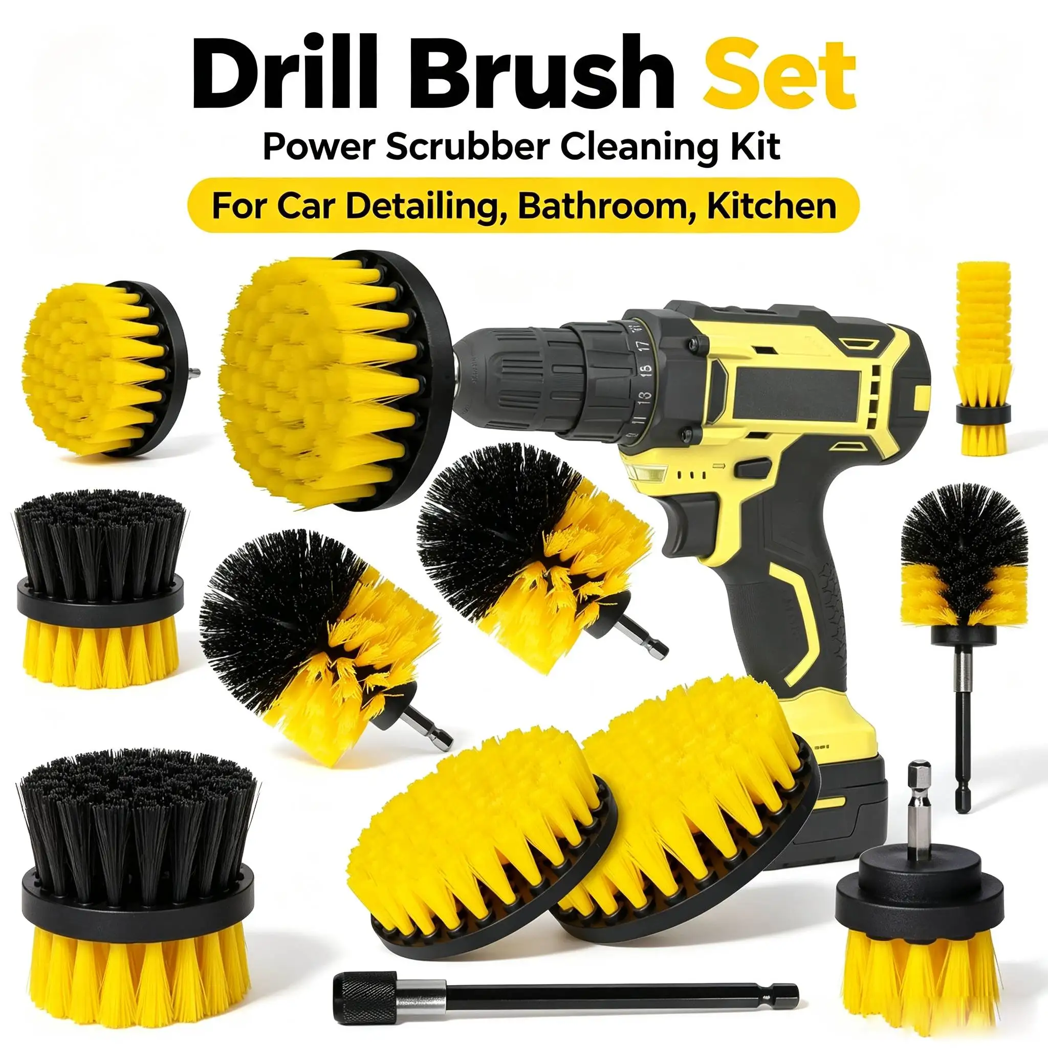 7PCS/SET Drill Brush Attachment Set -Drill Brush Cleaning Brushes Set Power Scrubber Brush for Cleaning with Extend Attachment