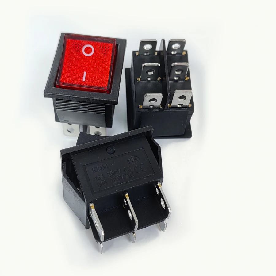 10PCS/Lot KCD4 Rocker Boat Switch 6Pin/6P 2 Position ON-OFF 16A/250VAC Yellow/Green/Red/Black