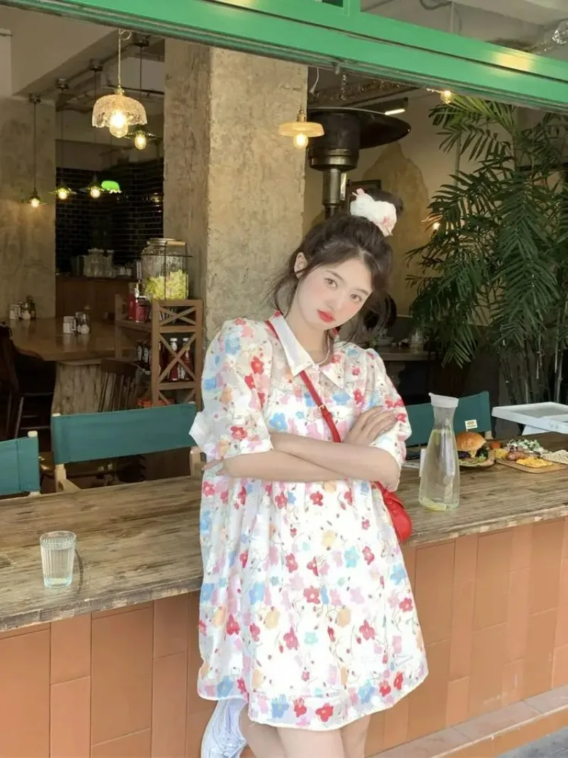 夏の新甘い花柄ドレス女性の韓国のファッションプラスサイズルーズフリルエッジかわいい Y2k ドレス女性のための