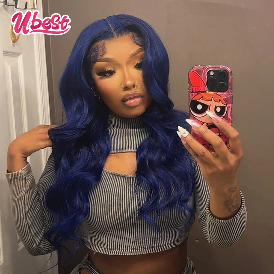 

Ubest Dark Blue Colored 13X6 Body Wave Transparent Lace Front Wig 100％ Human Hair 200％ Density Brazilian Hair Lace Front Wigs