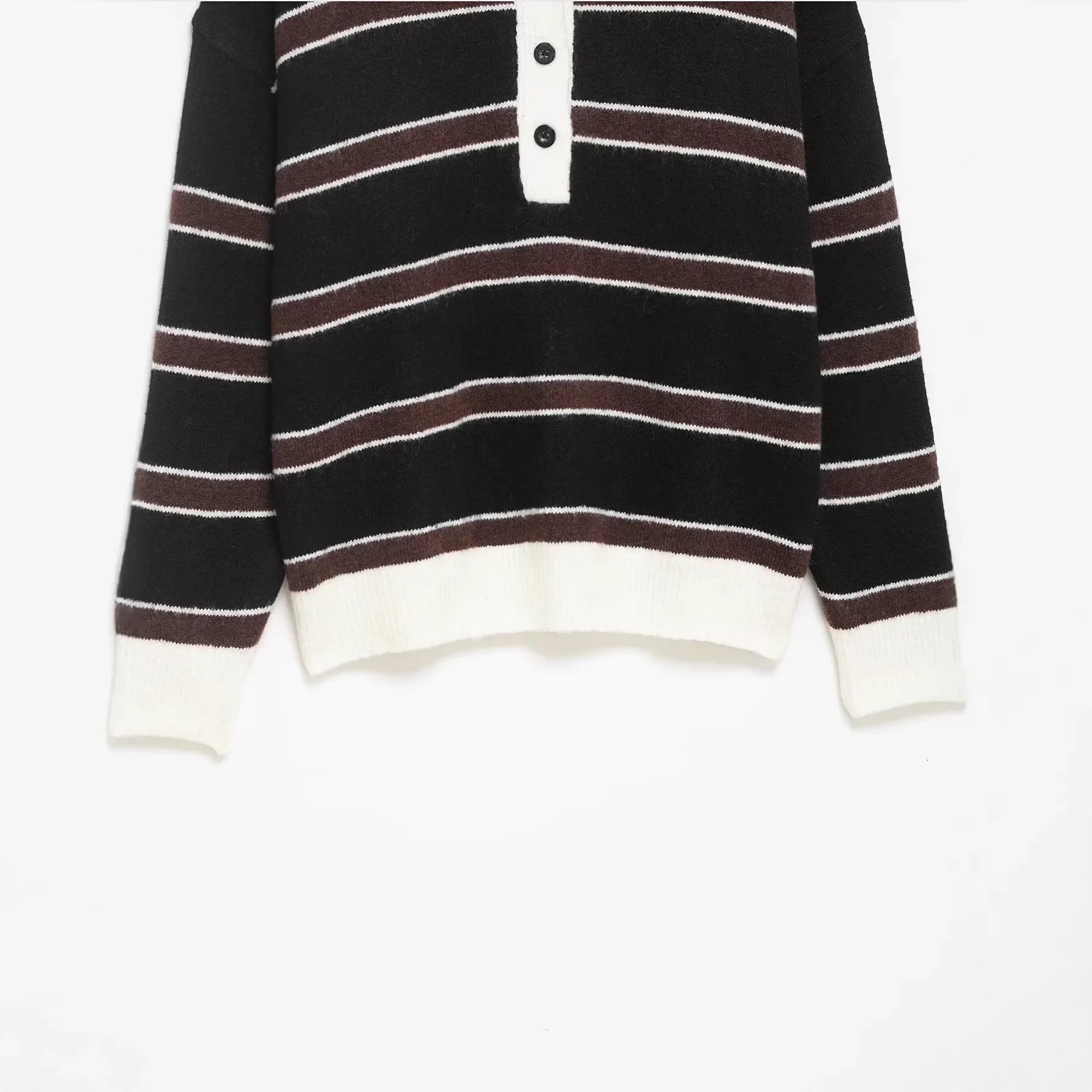 Bild 5: Neuer Modischer Damen Vielseitiger Einfacher Stil Gestreifter POLO-Kragen Strickpullover Street-Trend Basic Locker Sitzender Langarm-Pullover