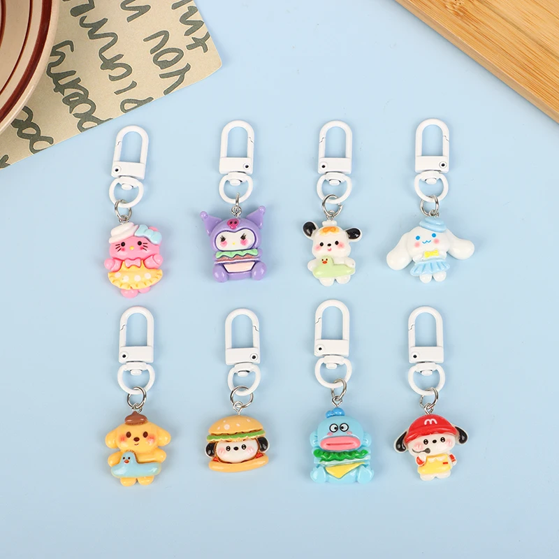 6pcs/set Cartoon Keychain Set Small Gift Girls Cute Student Bag Hanging Card Gift