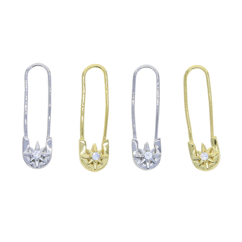 New Personality Paper Clip Hoop Earrings for Women Paved Eight-pointed Star Cz Cubic Zirconia Gold Silver Color Fashion Jewelry