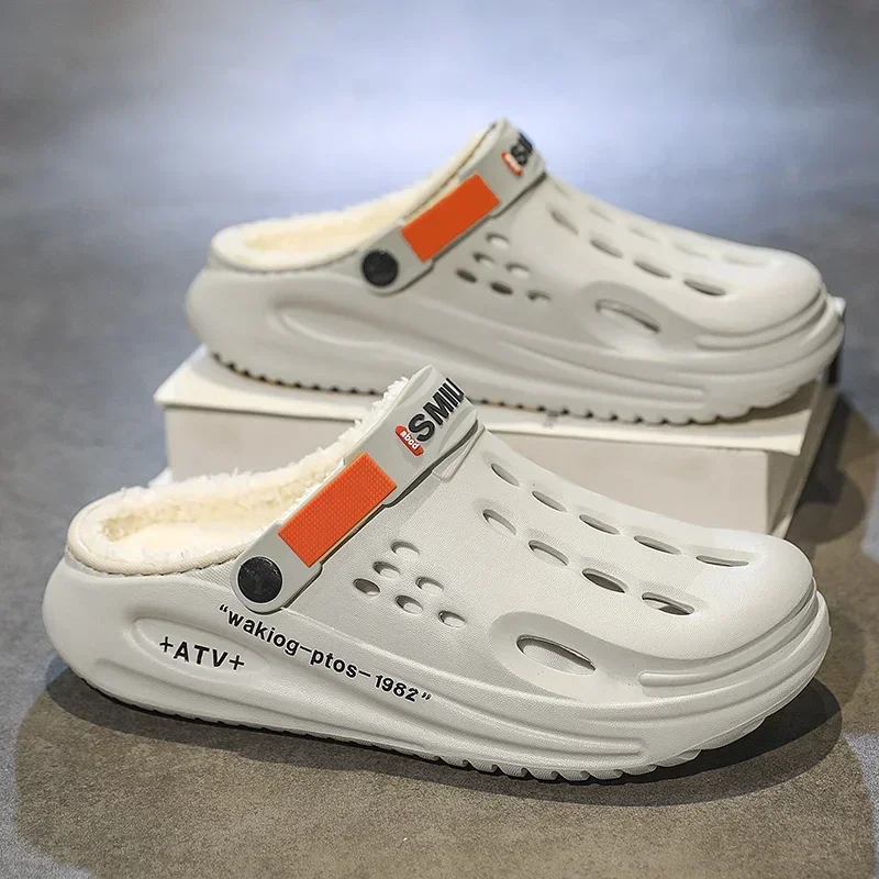 

Зимние мужские тапочки, теплые меховые тапочки, мягкая домашняя хлопковая обувь для спальни, шлепанцы из пуха ЭВА, повседневные удобные плюшевые сабо 38-45