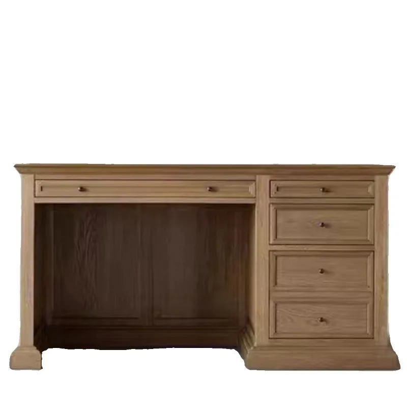 

American country retro old oak desk, French simple desk, European solid wood, writing desk