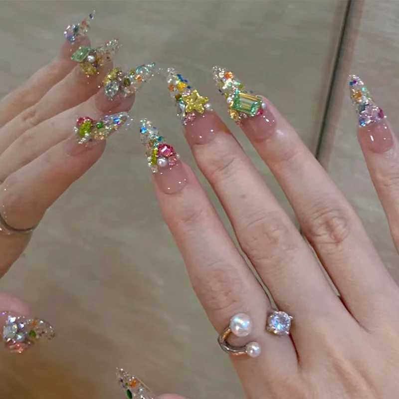 20Pcs Mix Sizes Different Shape Nail Rhinestones 3D Glass Crystals Diamonds Love Distorts Heart Super Shiny Charms Gems Stones