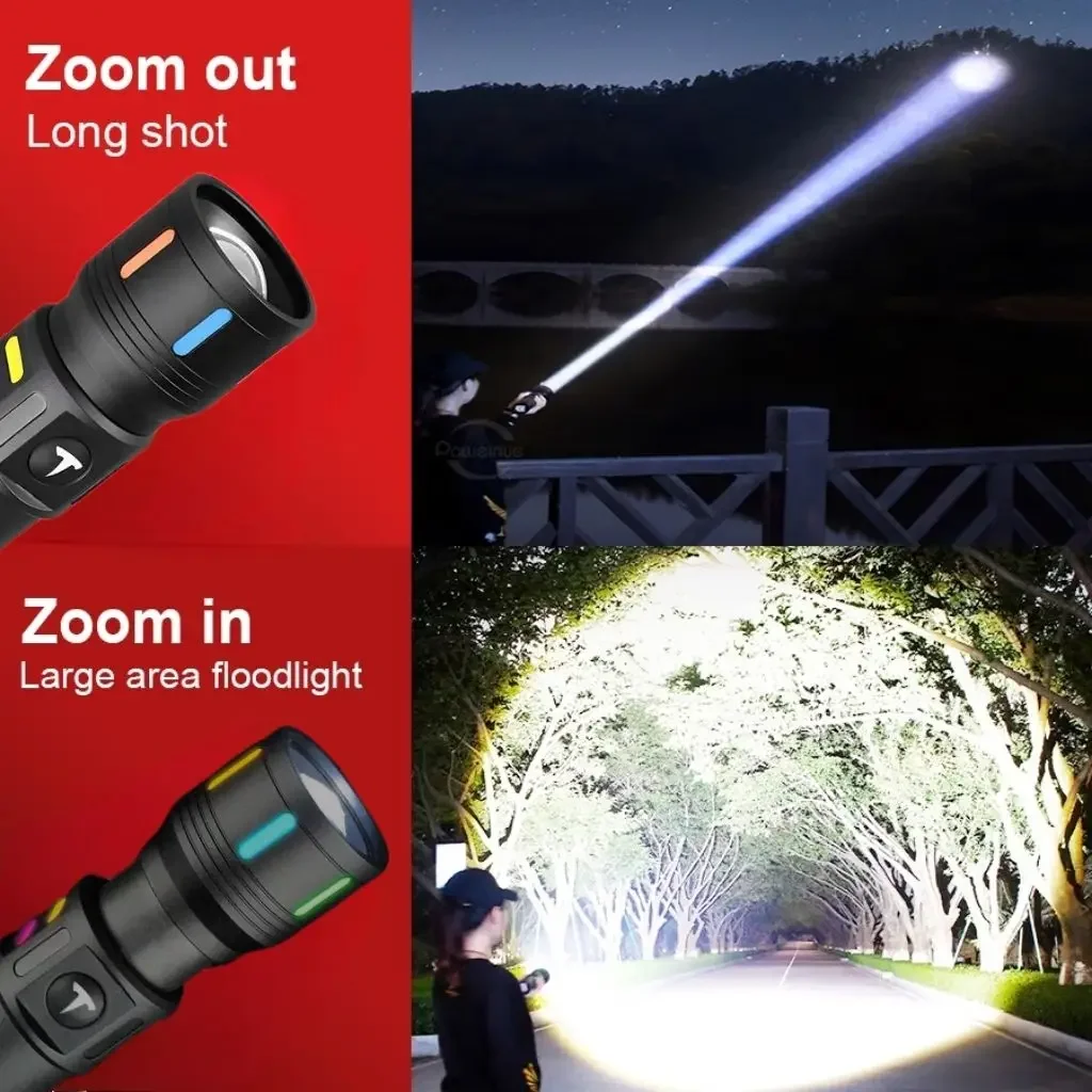 2025 High Power Led Flashlight Portable Zoom Torch Light USB Rechargeable Flashlights Tactical Lantern Strong Light Fishing Lamp