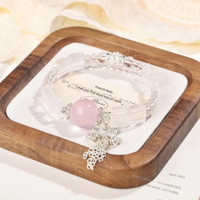 Natural powder crystal large single bead bracelet white ghost hand white crystal bracelet fairy wind original design