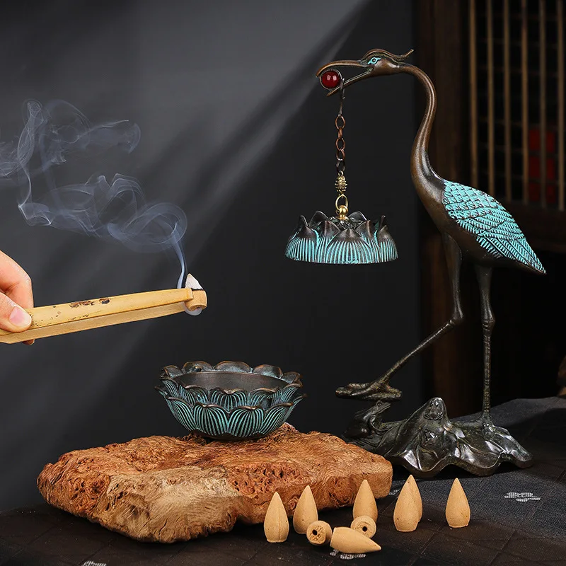 Alloy Crane Lotus Flower Hanging Stove Household Decoration Used Backflow Stove