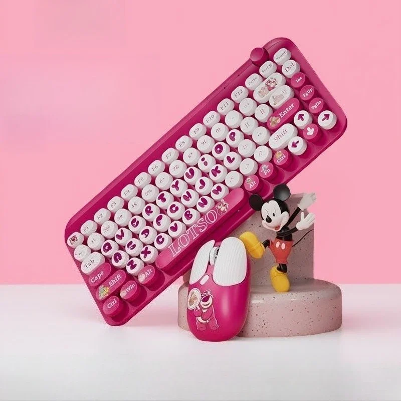 

Mickey Bluetooth Wireless Keyboard and Mouse Set 84 Keys Cartoon Round Keycaps Mini Keyboard for Laptop Compute Gaming Office