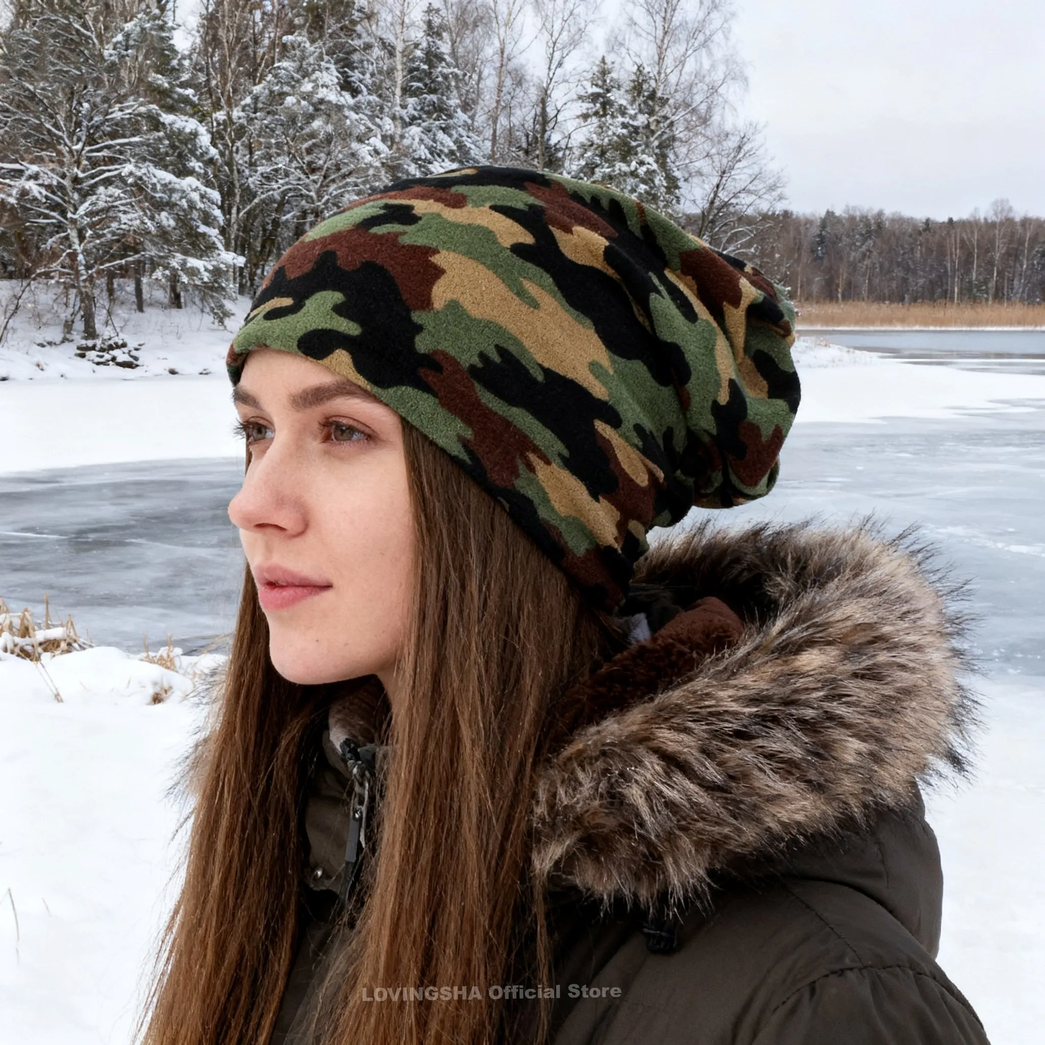LOVINGSHA Autumn Winter Thin Multifunction Women Skullies Beanies Camouflage Design Hats For Men Fashion Feminino Scarf HT110