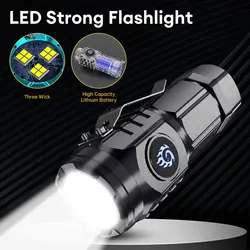 Super Bright LED Flashlight with Clip Rechargeable Work Light Mini Pocket Light Outdoor Waterproof Camping Lamp Emergency Light