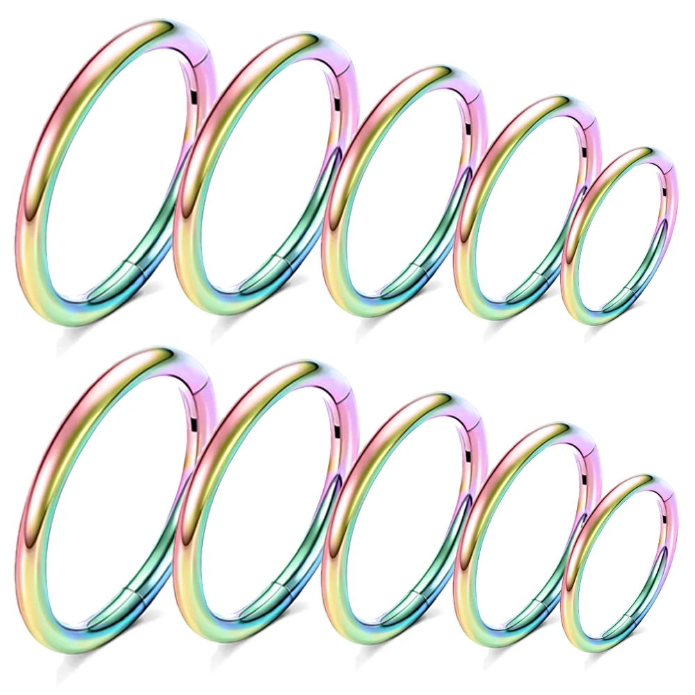 2Pcs/10Pcs 14G Rainbow Nose Rings 316L Stainless Steel Hinge Segment Cartilage Ear Screen Earring Hoops For Women And Men
