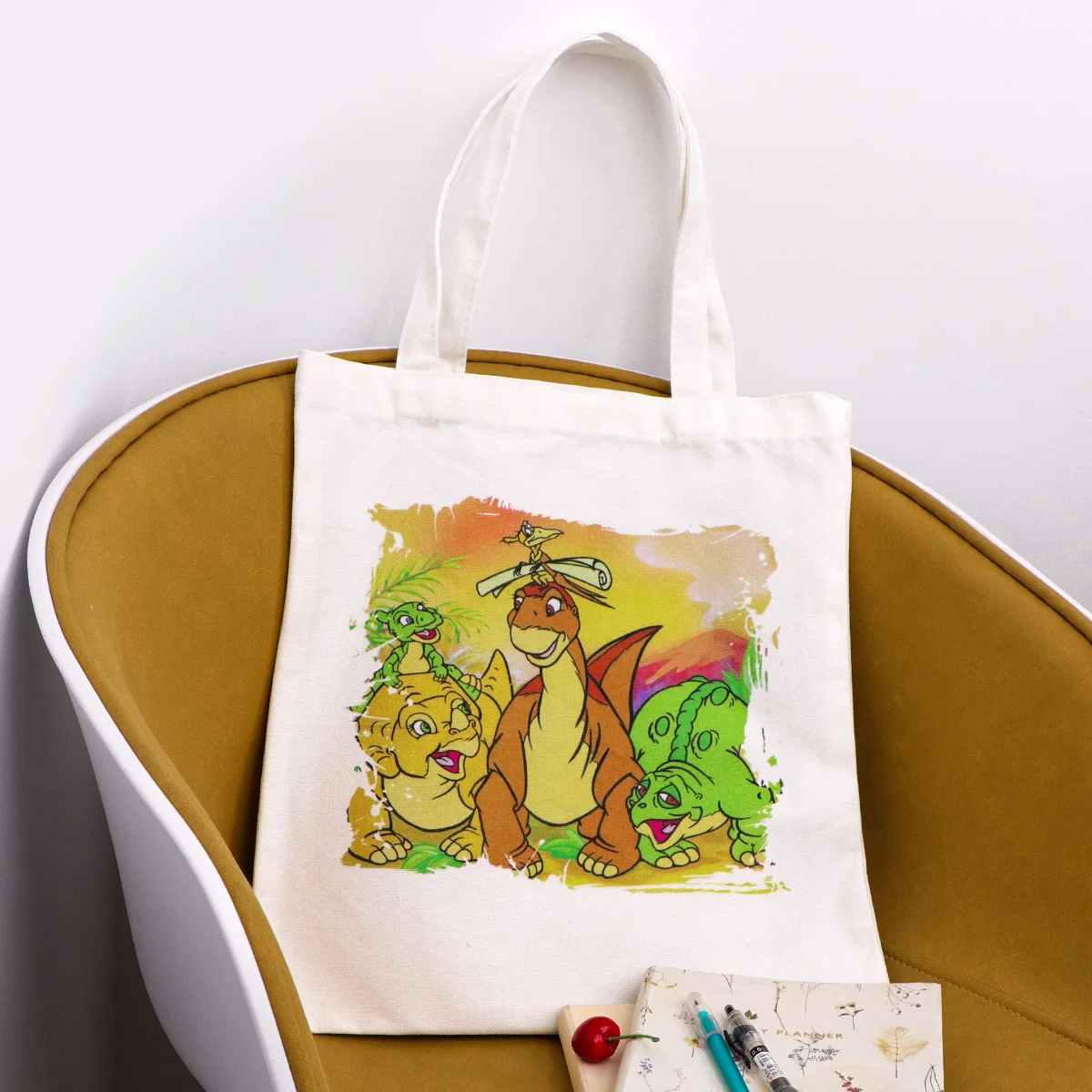 

Cartoon Dinosaur Fashion Canvas Tote Bag Shopping Bag Women's Handbag Casual Foldable Shoulder Bag School Handbag Gift