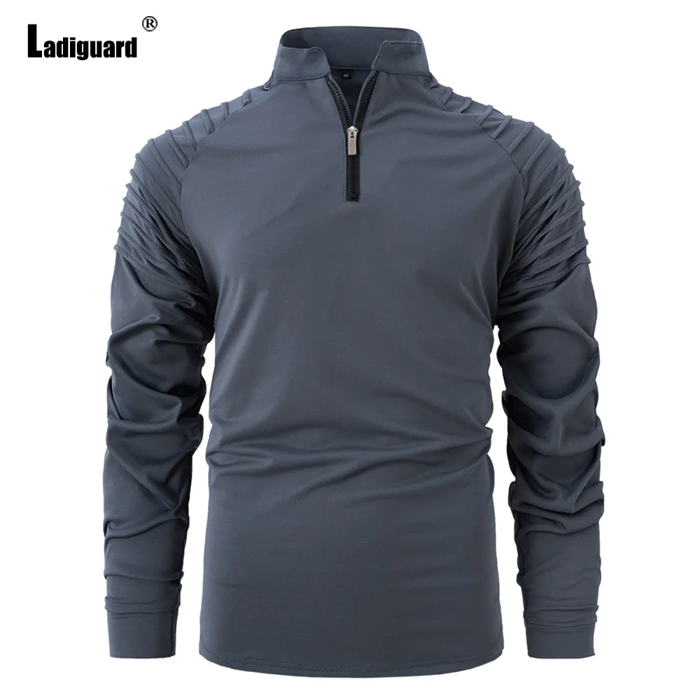 Solid Gray White T-shirt Men Long Sleeve Fashion Basic Tops Latest Spring Casual Zipper Pullovers Sexy Mens clothing 2025