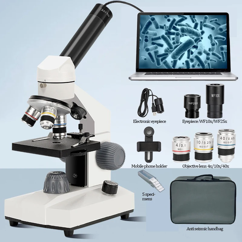 大人と子供のための複合顕微鏡、学生、家庭、学校実験室、40x-1000x