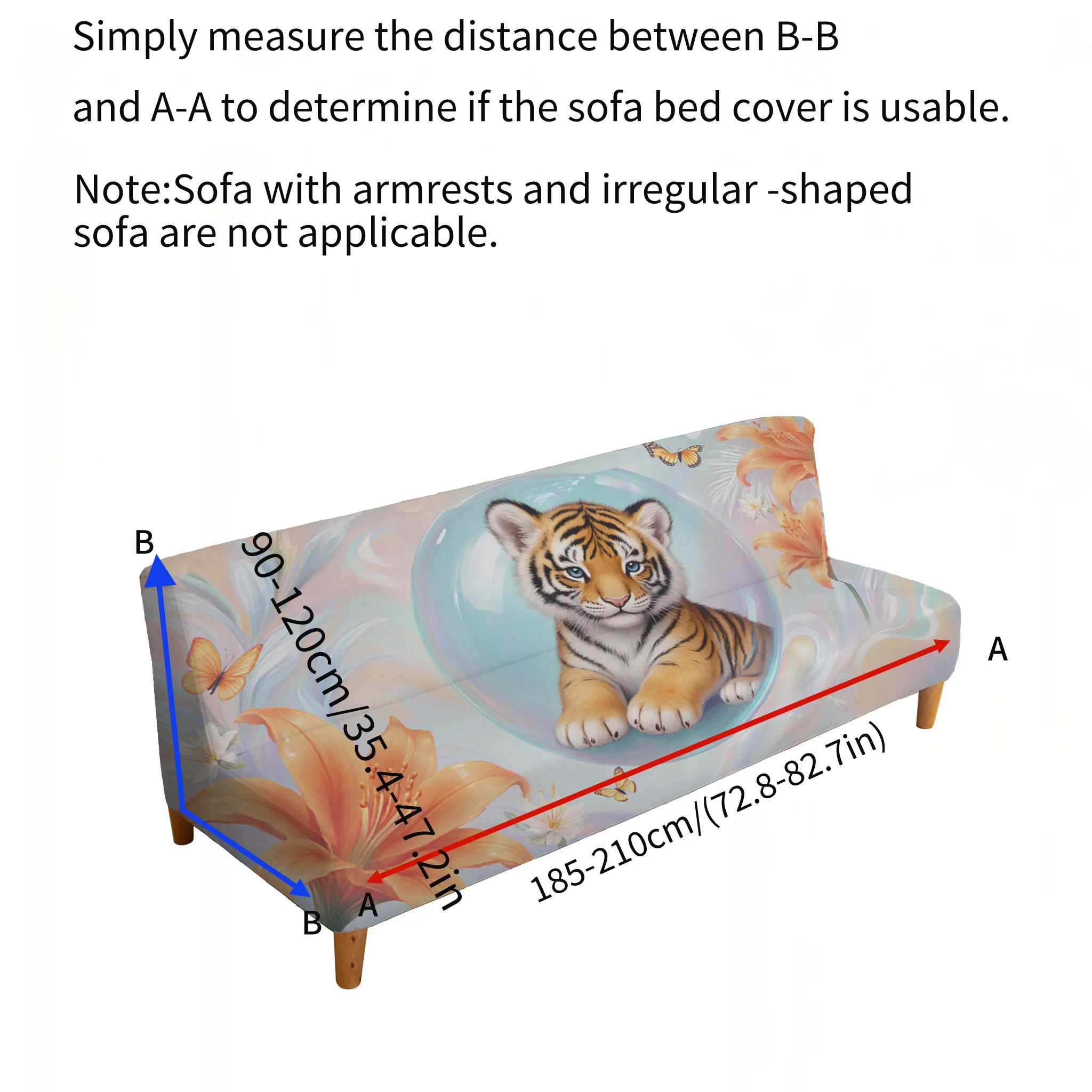 Armrest-free elastic sofa bed cover, living room home decoration, bubble cute tiger print pattern